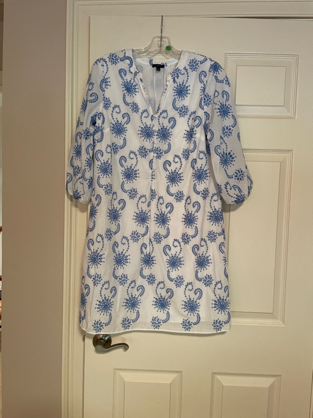 Talbots White Mini Dress with Blue Floral Embroidery